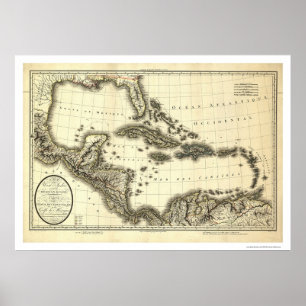 Väster Indies & Bukt i Mexiko Karta 1806 Poster
