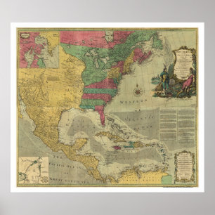 Väster Indies & North America Karta - 1774 Poster