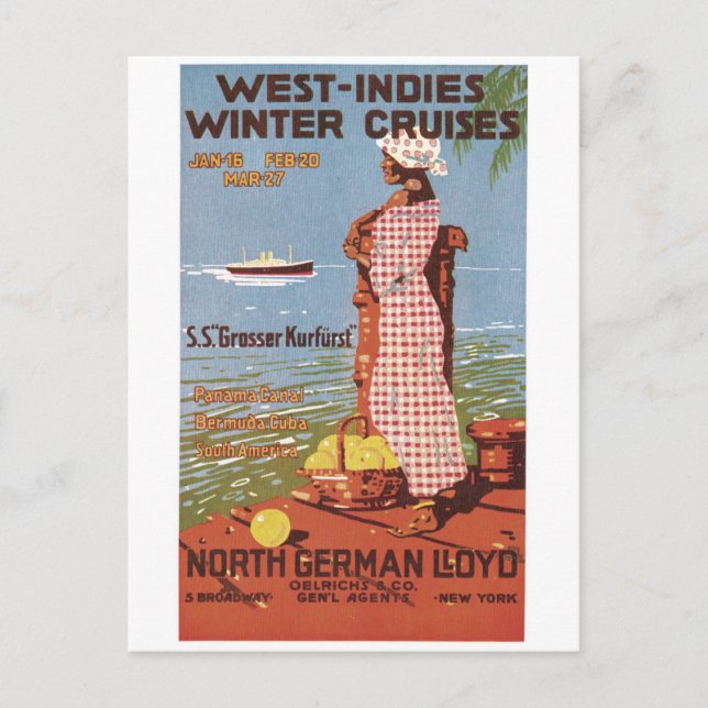 Väster Indies Winter Cruises North German Loyd Vykort (Framsida)
