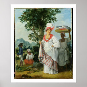 Väster indisk Creole-kvinna med sin svarta servant Poster