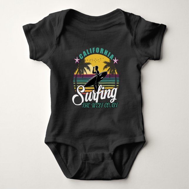 Väster - Kalifornien Surfing Baby Bodykostym T Shirt (Framsida)