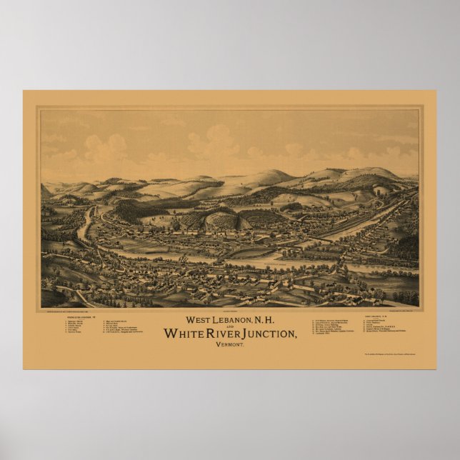 Väster Libanon, NH Panoramic Karta - 1889 Poster (Framsidan)
