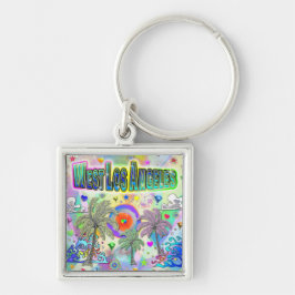 Väster Los Angeles Deep Dream Keychain Fyrkantig Silverfärgad Nyckelring