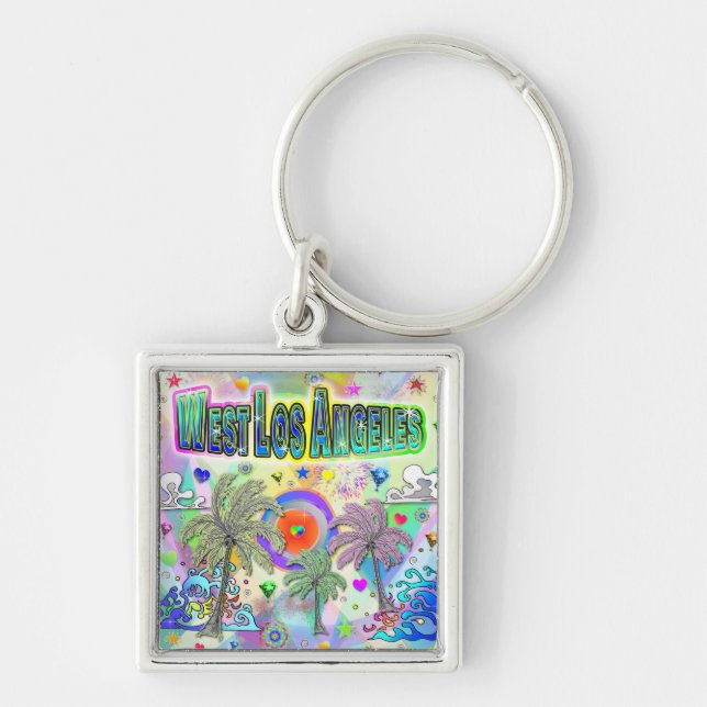 Väster Los Angeles Deep Dream Keychain Fyrkantig Silverfärgad Nyckelring (Framsidan)