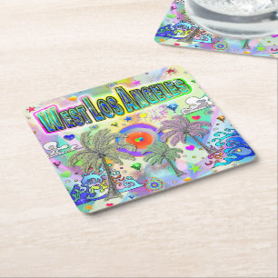 Väster Los Angeles Deep Dream Underlägg Papper Kvadrat