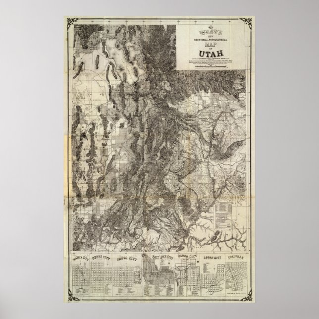 Väster New Sectional och Topophy Karta of Utah Poster (Framsidan)