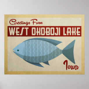Väster Okoboji Sjö Fish Vintage resor Poster