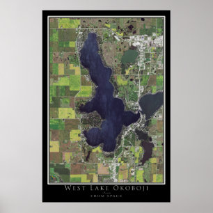 Väster Okoboji Sjö Iowa Satellite Poster Karta