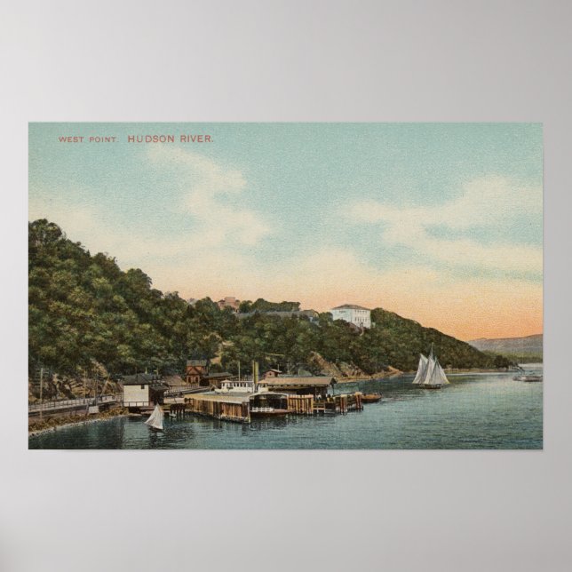 Väster Point, NY - View of Harbour on Hudson River Poster (Framsidan)