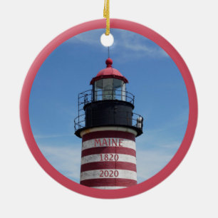 Väster Quoddy Head Lubec Maine fyr Julgransprydnad Keramik