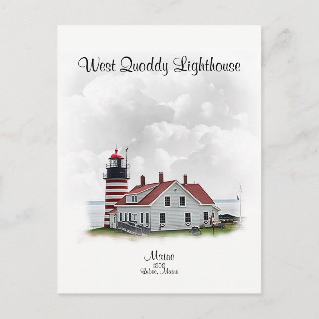 Väster Quoddy Lighthouse, Maine Vykort (Framsida)