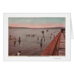 Väster Seattle, WA - Bathing at Coney Island Beach Hälsningskort