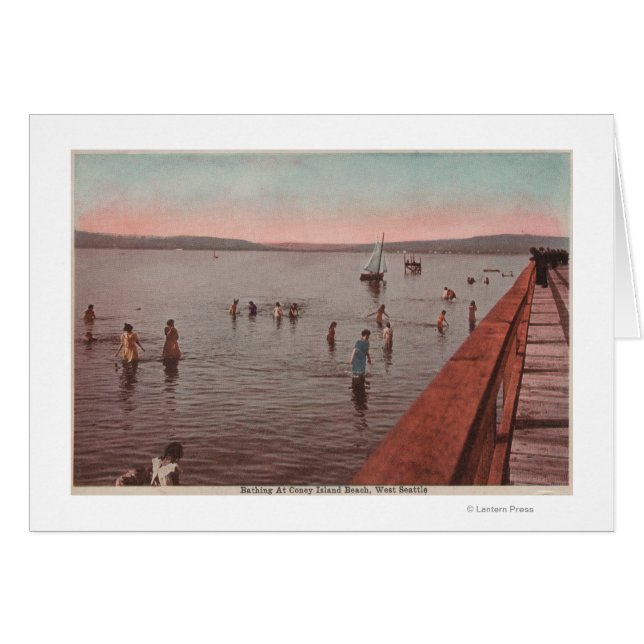 Väster Seattle, WA - Bathing at Coney Island Beach Hälsningskort (Framsidan Horizontal)