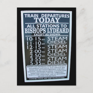 Väster Somerset Railway, Minehead station, tidtabe Vykort