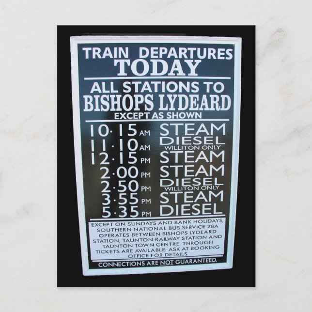 Väster Somerset Railway, Minehead station, tidtabe Vykort (Framsida)