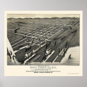 Väster Superior, WI Panoramic Karta - 1887 Poster