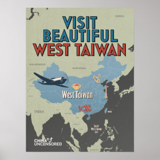 Väster Taiwan Karta Poster 18 x 24 tum
