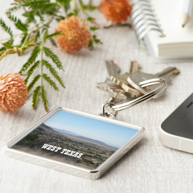 Väster Texas liggande Fyrkantig Silverfärgad Nyckelring (Sidan)