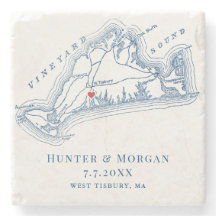 Väster Tisbury Karta Blue Bröllop Keepsaké Favor