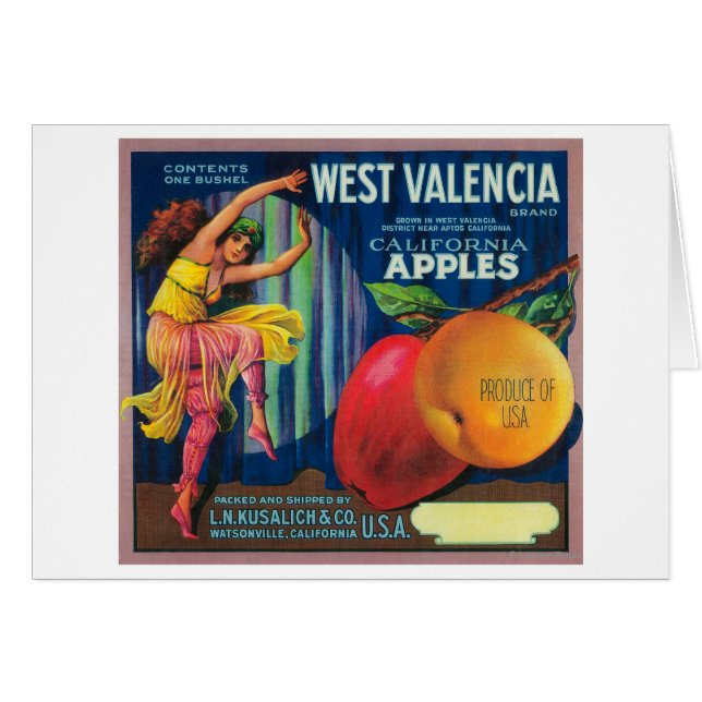 Väster Valencia Apple Låda LabelWatsonville, CA Hälsningskort (Framsidan Horizontal)
