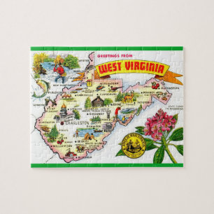 Väster Virginia Colorful Karta Puzzle Pussel