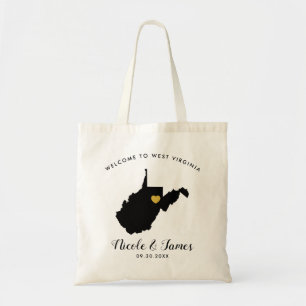 Väster Virginia Karta Bröllop Welcome Bag Black, G Tygkasse