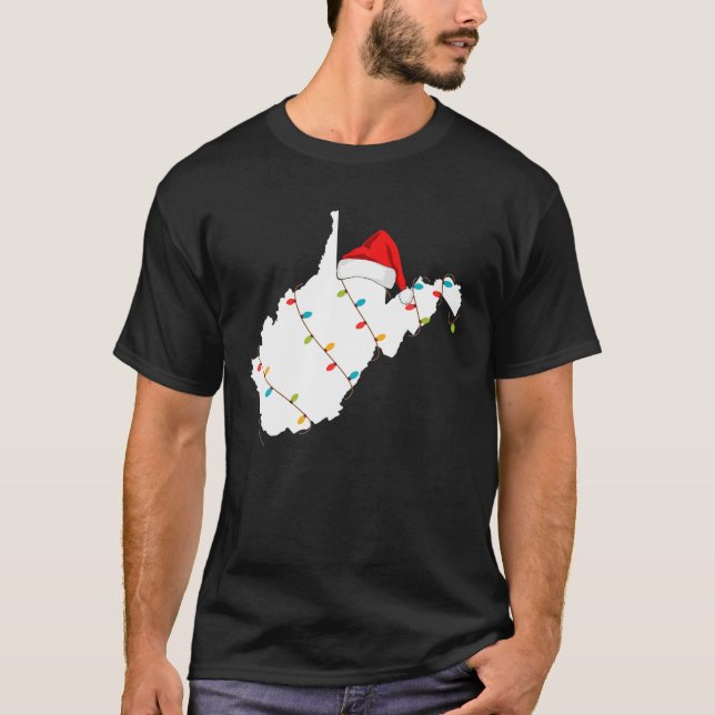 Väster Virginia Karta jul med Santa Hat T Shirt (Framsida)