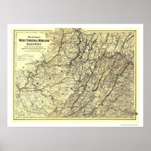 Väster Virginia Midland Railroad Karta 1883 Poster