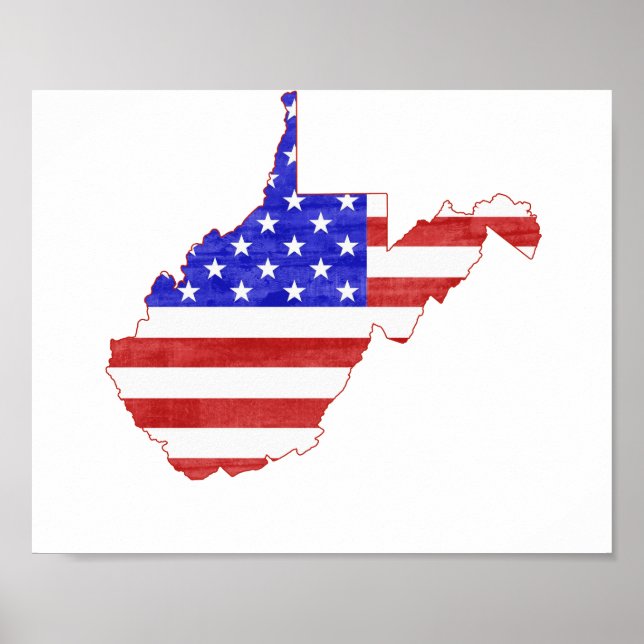 Väster Virginia Outline Karta Shaped American Flag Poster (Framsidan)
