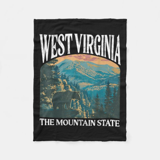 Väster Virginia Retro Bear Mountain Graphic Fleecefilt (Framsidan)