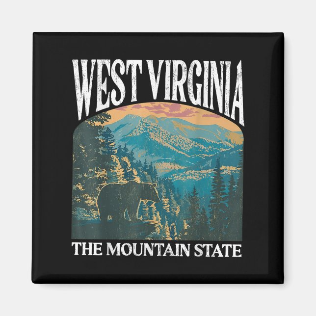 Väster Virginia Retro Bear Mountain Graphic Magnet (Framsidan)