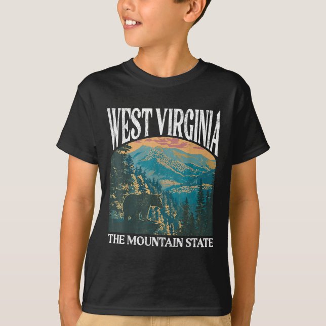 Väster Virginia Retro Bear Mountain Graphic T Shirt (Framsida)