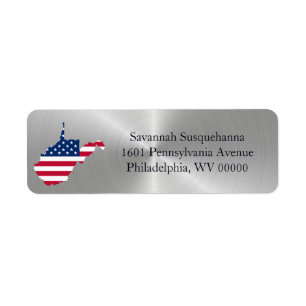 Väster Virginia Silver American Flagga Patriotic Returadress Etikett