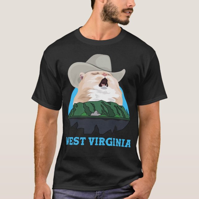 VÄSTER VIRGINIA Sjunkande Cowboy Cat Meme T Shirt (Framsida)