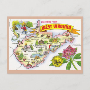 Väster Virginia State Karta vykort