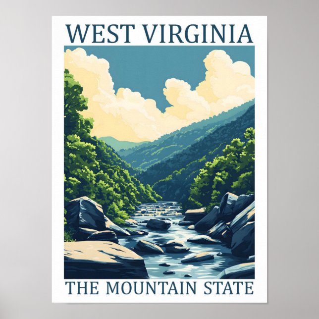 Väster Virginia the Mountain State USA Travel Stäl Poster (Framsidan)