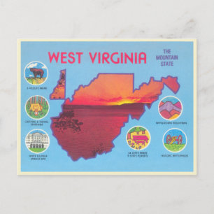 Väster Virginia The Mountain State Vintage Postcar Vykort