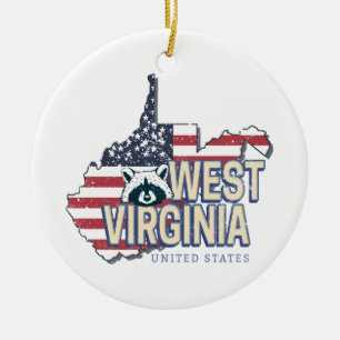 Väster Virginia United Stater Retro Karta Vintage  Julgransprydnad Keramik