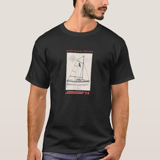Väster Wight Potter 15 Sailboat Line Teckning T Shirt (Framsida)