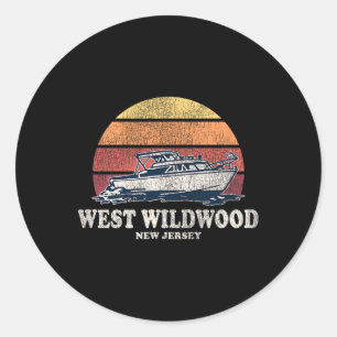 Väster Wildwood Nj Vintage Boating 70s Retro Boat Runt Klistermärke