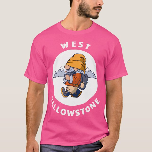 Väster Yellowstone Montana-bergen Hiking Gnome Mt T Shirt (Framsida)