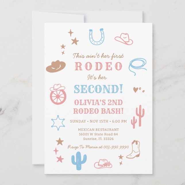 Västerländsk andra rodeo flicka födelsedagsinbjuda inbjudningar (Framsida)