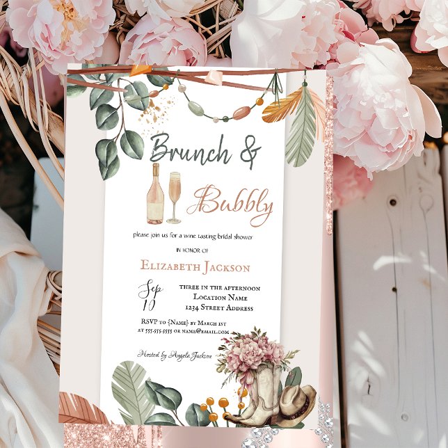 Västerländsk Boho Brunch & Bubbly Bröllopsfest  Inbjudningar (Skapare uppladdad)