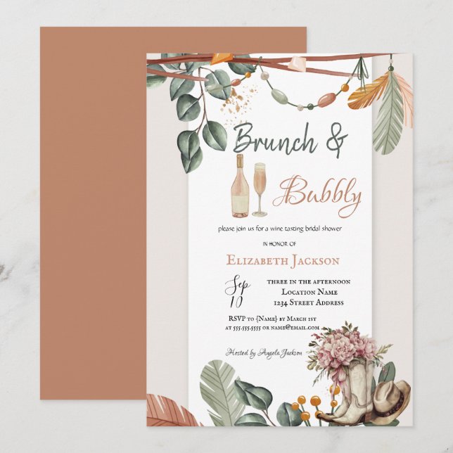 Västerländsk Boho Brunch & Bubbly Bröllopsfest  Inbjudningar (Fram/baksida)
