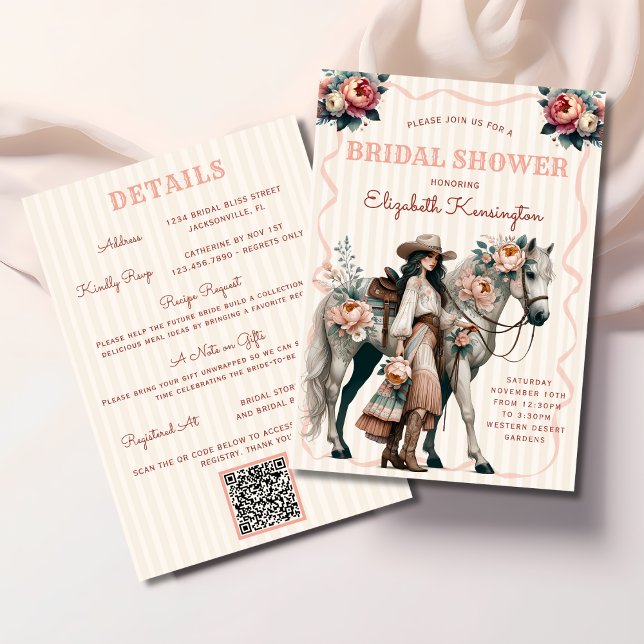 Västerländsk Boho Cowgirl Häst Blommig Bröllopsdus Inbjudningar (Skapare uppladdad)