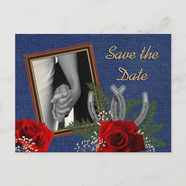 Västerländsk bröllopsinbjudan för att spara datume meddelande vykort (Framsida)