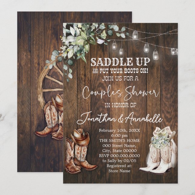 Västerländsk bröllopsinbjudan för par, Rustik cowb Inbjudningar (Fram/baksida)