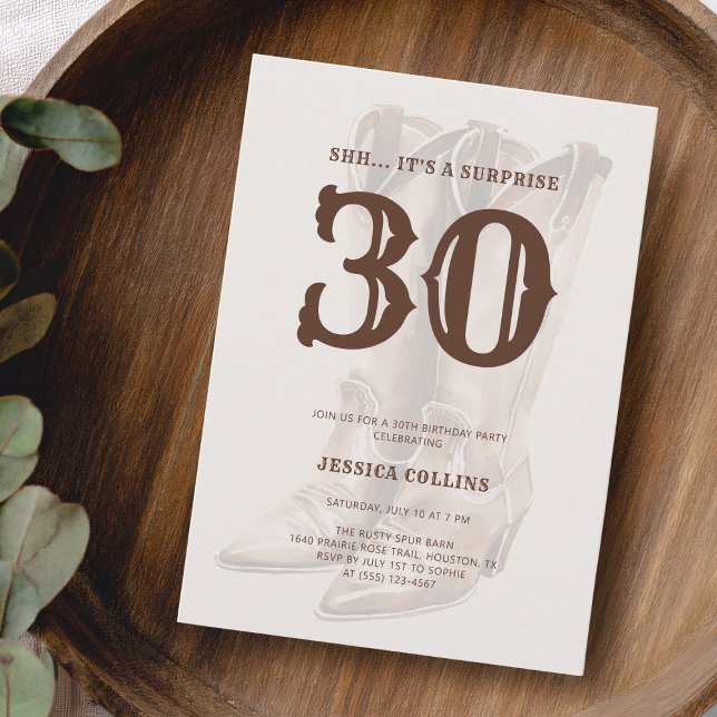 Västerländsk Brun Rustik Land 30-års Födelsedagsfe Inbjudningar (Western Brown Rustic Country 30th Birthday Party Invitation)