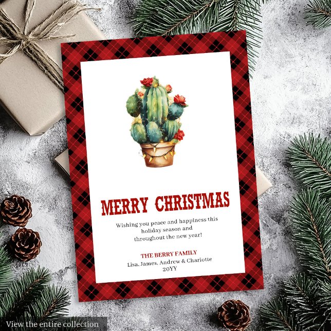 Västerländsk Buffalo Plaid julhälsningskort Julkort (Western Buffalo Plaid Christmas Greeting Card)