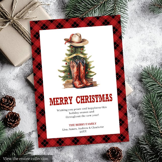 Västerländsk buffelbock julkort med rutmönster vil (Western holiday card buffalo plaid wild west

)